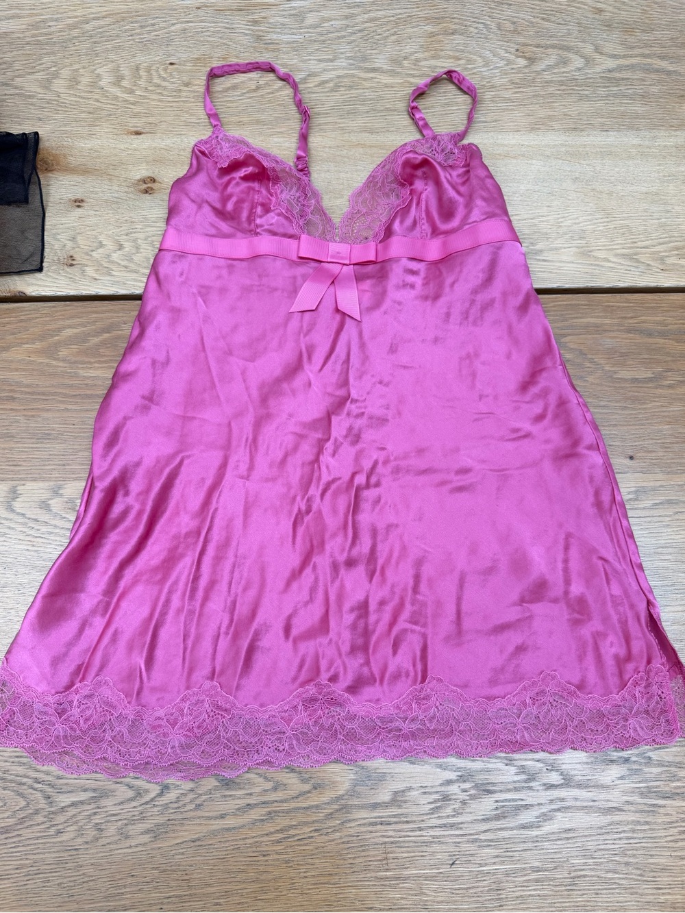 Victoria's Secret Hot Pink Satin Lace Chemise
